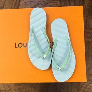 Tory Burch Mint Green Quilted Flip Flop Sandals with Logo